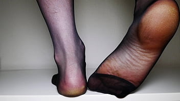 Preview 2 of Sanylionnewxxx - Feet in black pantyhose tights