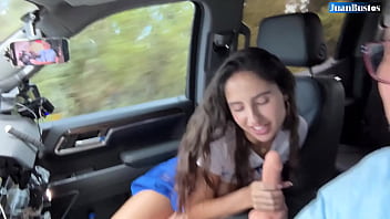 Preview 3 of Marane - Swiss beauty with huge tits and ass sucks and rides dildo like crazy in the car - Juan Bustos ROAD