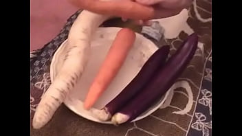 Preview 2 of Unikitty Sex - Horny babe masturbates and uses vegetables in her cooch on the floor