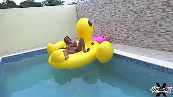Preview 4 of Asian Granng - Maxine X Masturbates &amp_ Cums On Her Big Rubber Ducky In The Pool!