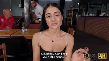 Preview 2 of Student Drom - HUNT4K. Teen in high heels was shy to talk,  but wasn&rsquo_t shy to ride and suck huge Hunter&rsquo_s cock in the toilet