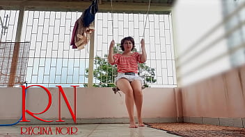 Preview 3 of Net Uniform - Depraved housewife swinging without panties on a swing  FULL VIDEO