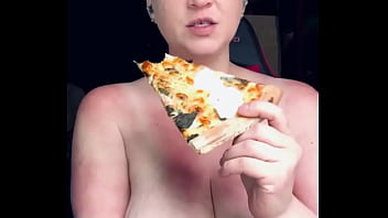Preview 4 of Petite Cindy7 - Eating pizza with my titties out.