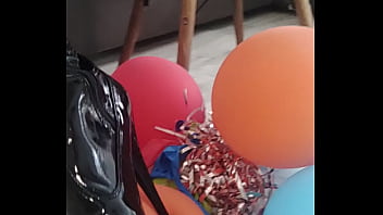 Preview 3 of Pakstanmommy Sex - Veve performs balloon popping in latex stockings with a sharp