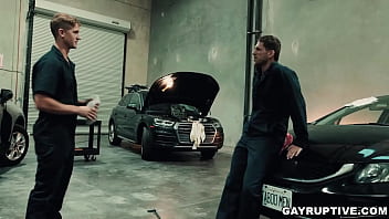 Preview 2 of Suuny Leone Xxxvideo Down - Car mechanic Brandon Anderson sucks and deepthroats his colleague Roman Todd&#039_s fat cock in the garage!