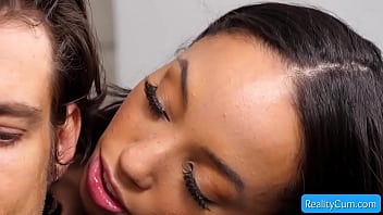 Preview 2 of Mom Big Ass Fingering - Sexy and horny ebony petite girl Alexis Tae seduces her partner and suck his huge white dick in her bedroom