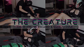 Preview 1 of Zenra Subtitles Interracial - The Creature Chloe Kreams encased &amp_ made to cum