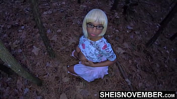 Preview 4 of Porn On Coach - I Own Your Wet Pussy! My Slut Step Daughter Earning Her Rent Showing Her Body In Forest,  Slim Scared Busty Black Babe Sheisnovember Flashing Vagina Pulling Panties To The Side For Her Step Dad On Grass Taboo Step Family Fauxcest By Msnovember