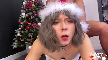Preview 2 of Dad Try Ank - Sexy Elf Girl for Christmas Instead of Toys - Deepthroat and Sex in Different Poses