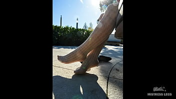 Preview 3 of Perawat Makassar Pake Jilbat - Sexy Feet In White Fishnet Pantyhose Outdoor