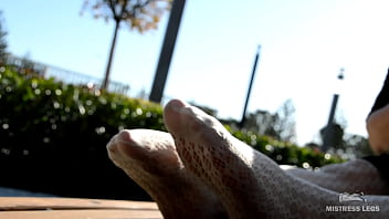 Preview 4 of Perawat Makassar Pake Jilbat - Sexy Feet In White Fishnet Pantyhose Outdoor