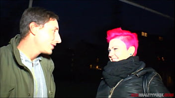 Preview 1 of Real Bait - Crazy Pink Hair Milf Gets Random Dick From Street