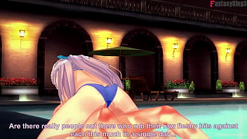 Preview 4 of Swallow Stepson - Belfast bikini sex on the public pool | 2 | Azur Lane | Full &amp_ POV on Sheer &amp_ PTRN: Fantasyking3