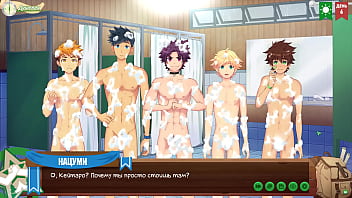 Preview 2 of Cfnm St Dunstans School - Game: Friends Camp,  Episode 6 - Keitaro decided to jerk off in the shower. (Russian voice acting)