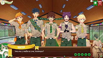 Preview 3 of Cfnm St Dunstans School - Game: Friends Camp,  Episode 6 - Keitaro decided to jerk off in the shower. (Russian voice acting)