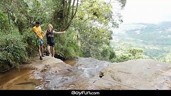 Preview 1 of Oldman Porn Small - Colombian Twinks Fucking Bareback By Waterfall
