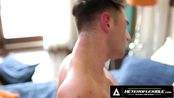 Preview 4 of Father And Son Share Slut - HETEROFLEXIBLE - Horny Hunk Makes Virgin Stepbrother-In-Law Cheat By Training Him To Take Big Dicks