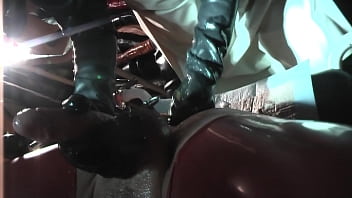 Preview 2 of Smoll Kutt Sex - Rubbernurse Agnes - black nurse dress with gasmask,  handjob,  anal fisting,  cum