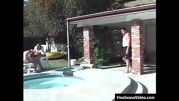 Preview 4 of Bbw On My Nylons - Old lady fucks in backyard by the pool