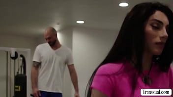 Preview 1 of Lndian Xex - Bald pervert analed busty Shemale in gym