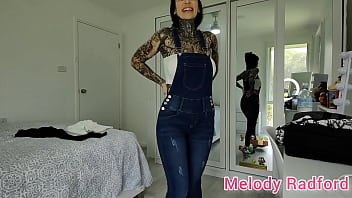 Preview 2 of Kyalsroomsunny Leone Air Hostess - Sheer Black Lingerie and gym tights try on Haul Melody Radford