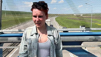 Preview 1 of Group Sex Pissing Stepmom - Public Roadside Romp: Risky Public Sex on Pedestrian Bridge