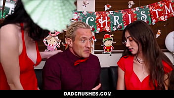Preview 1 of Man Mastrunate - Teen Stepdaughter And Skinny Stepcousin Holiday Threesome With Stepdad - Riley Jean,  Tiana Blow