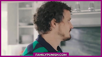 Preview 1 of Harmony Rengh Fuck Hard - Innocent Girl Surprises her Stepmom and Boyfriend at Kitchen