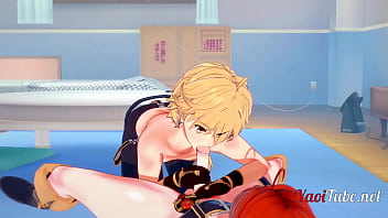 Preview 4 of Kannada Oil - Genshin Impact Yaoi Hentai - Aether and Diluc Having Sex - Twink anime characters Part 1/2