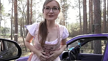 Preview 1 of Noelle Easton First Time - Bavarian Nerd Teen with Glasses TinyEmily get Fucked by Stranger at Car Break