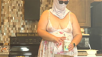 Preview 4 of Flash My Coworker - Big Boobed bbw  busty milf white girl maid with hot juicy fat ass in mini dress panties to the side cleaning house showering and flashing pussy close up with upskirt view