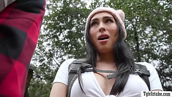 Preview 1 of Real Wife In Orgy - Trans hiker gets ass pounded in the camping site