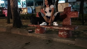 Preview 3 of Publick Porn Rusia - Sissy, trapito, femboy montando su dildo en publico los espectadores se masturban frente a ella