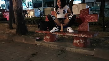 Preview 4 of Publick Porn Rusia - Sissy, trapito, femboy montando su dildo en publico los espectadores se masturban frente a ella