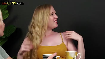 Preview 1 of Five Busty Lesbian - CFNM babes blowing older guys dick in the cafe