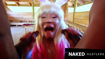 Preview 1 of Joanne Eyes - Bad Bunny Ebony hardcore style : Big booty Jayla Foxx gets fucked by 2 ducks