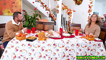Preview 2 of Hot Sxy Kisses - Redheads Arietta and Cherry invite their friend Nate to their house for Thanksgiving dinner