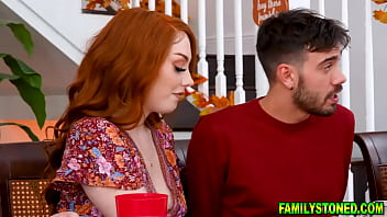 Preview 1 of Hot Sxy Kisses - Redheads Arietta and Cherry invite their friend Nate to their house for Thanksgiving dinner