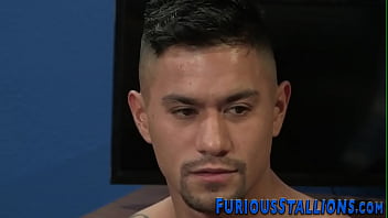Preview 1 of Full Romans Videos - Ripped hunk gets double dicked in group