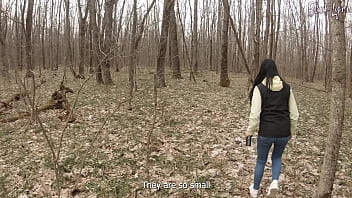 Preview 1 of Fett Teen - A walk for snowdrops turned into a juicy blowjob in the middle of the forest