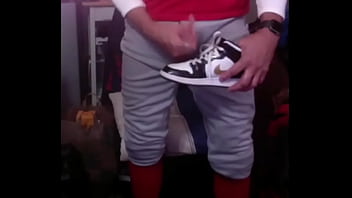 Preview 4 of Cute Sxs - JockDad87 shoots a load of cum on a sneaker in his baseball gear