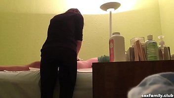 Preview 2 of Nadine Jansen Brests Big Boobs - Wax Salon Girl Strokes Hard Cock Of Customer On Hidden Cam