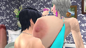 Preview 2 of Asian Porn Video - HOT HOOTERS 2 - The mature busty groupie over the pretty girls - Sims 4