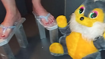 Preview 4 of Malaysian Malay Teen Girl Sex - Geisha L silver japanese Geta 25 cm high heels crush toy bunny (video short version)