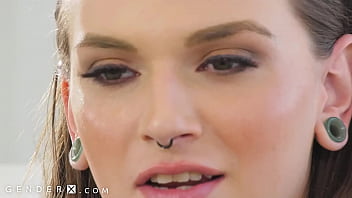 Preview 1 of Boobs Pressing And Kissing Hard - GenderX - Jenna Creed Pounds Sexy Cis Babe With Her Big TS Dick