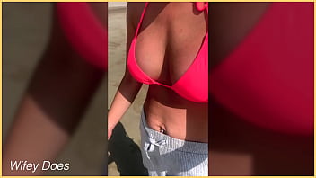 Preview 3 of Reena Sky Milf - Wifey exposes her tits walking to the public beach