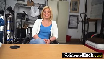 Preview 1 of Massge And Fack - Black balls sucking by a petite blonde teen at a fake casting.