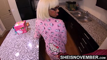 Preview 1 of Uk Milf Bukkake - HD I&#039_m Having Sex With My Step Daughter On The Dirty Kitchen Floor With Her Unbuttoned Pajamas While Her Step Mom Is Still At Work,  Busty Ebony Babe Sheisnovember Sexy Big Booty Out Fucking POV Doggystyle With Natural Tits out By Msnovember