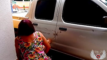 Preview 4 of Indian St 1sax - Outdoor public exhibitionism. Sissy boy mature bitch. Deep penetration behind the car,  ass dilated on the busy street.
