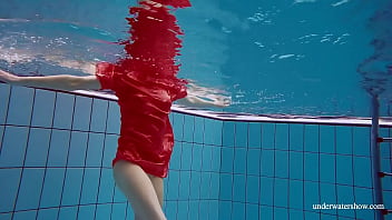 Preview 2 of Mesum Tki - Cute babe in red sexy open dress swimming